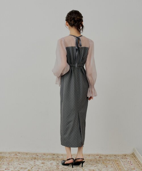 WEB限定/SALON by Chico】配色シースルータイトロングドレス