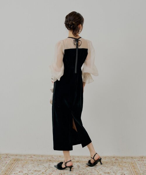 WEB限定/SALON by Chico】配色シースルータイトロングドレス