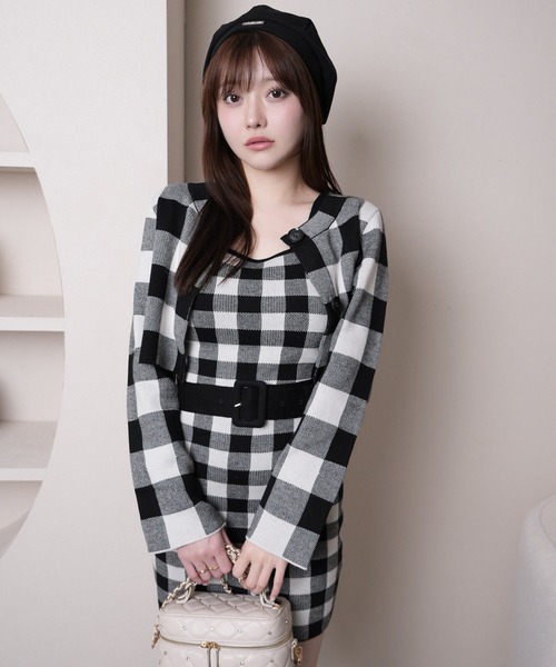 セール】レトロチェックアンサンブルニットワンピース（ワンピース