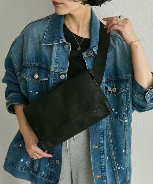 本革/470g》ワイドテープショルダーバッグ/ボディバッグ（ショルダー