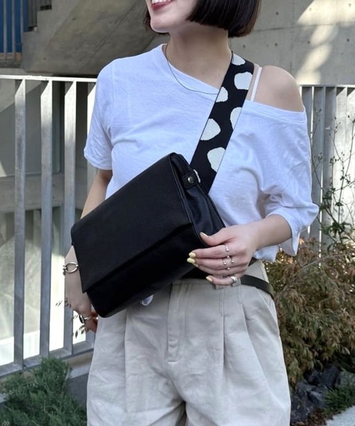 本革/470g》ワイドテープショルダーバッグ/ボディバッグ（ショルダー