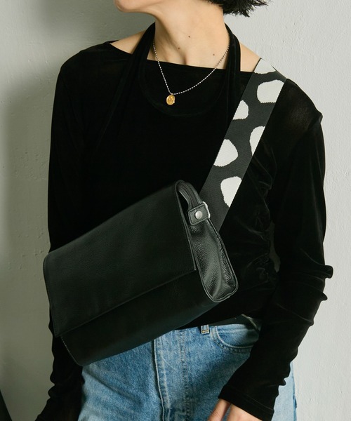 本革/470g》ワイドテープショルダーバッグ/ボディバッグ（ショルダー