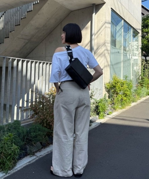 本革/470g》ワイドテープショルダーバッグ/ボディバッグ（ショルダー