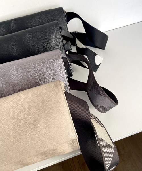 本革/470g》ワイドテープショルダーバッグ/ボディバッグ（ショルダー