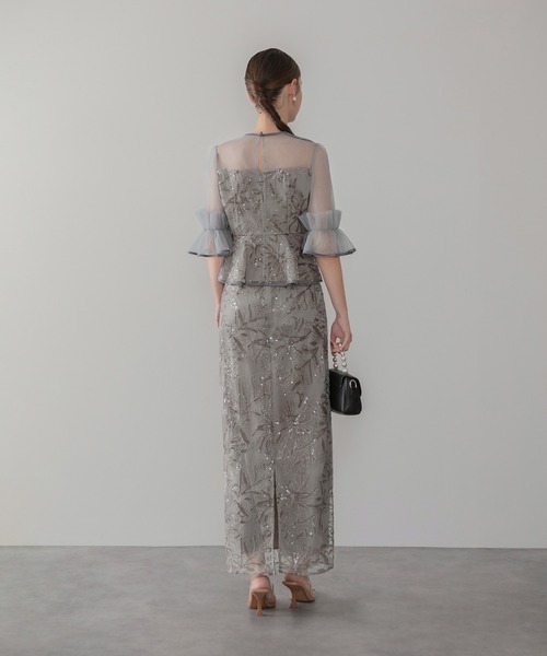 LEJA】アシンメトリーシアーフラワースパンコールフリルチュール