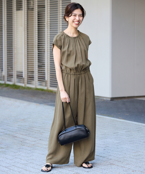 セール】《追加2》キュプラギャザーネックオールインワン（つなぎ