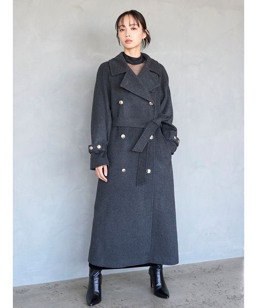 セール】ウールカシミヤスタンドカラーコート（チェスターコート