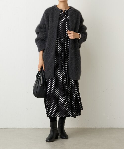 BEARDSLEY洗えるパール釦ドットギャザーチュニック ビアズリー ドット