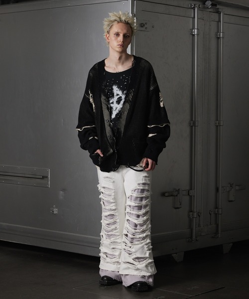 GRANCY】Sweat Docking Design Damage Buggy Denim Pants / スウェット