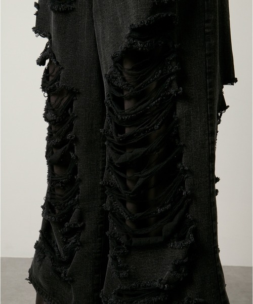 GRANCY】Sweat Docking Design Damage Buggy Denim Pants / スウェット