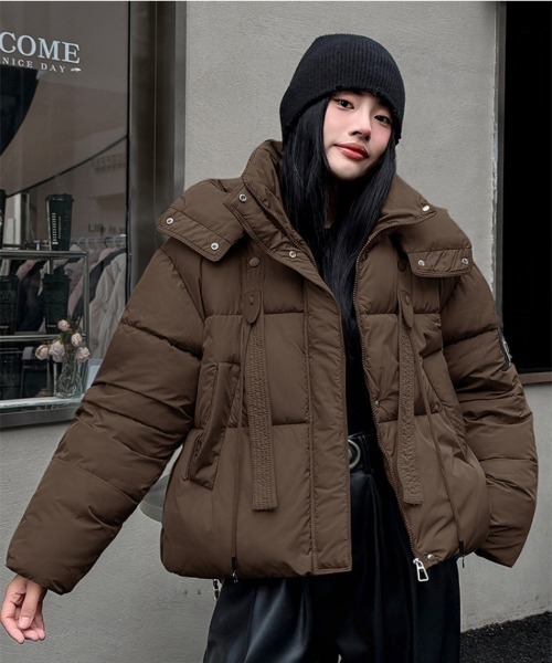 セール】フード付き フロントテープデザイン エコダウンジャケット