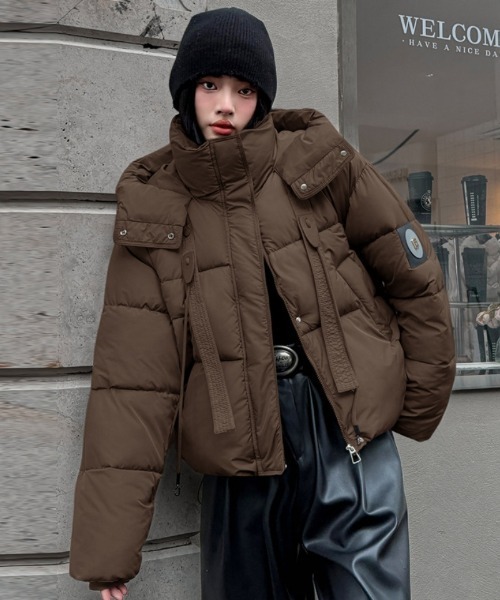 セール】フード付き フロントテープデザイン エコダウンジャケット