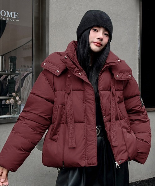 セール】フード付き フロントテープデザイン エコダウンジャケット