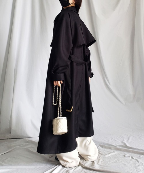 セール】【2WAY】オーバーサイズ スタンドカラーロングトレンチコート