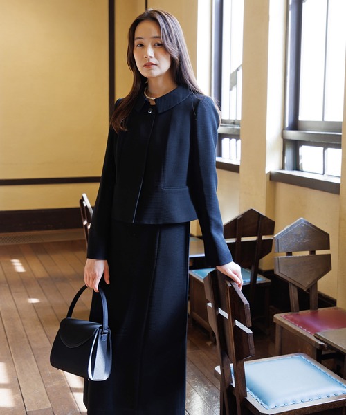 前ファスナー】ステンカラージャケット＆タイトロングワンピース
