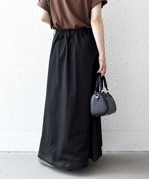 SHIPS any:〈洗濯機可能〉チノ ステッチ フレア ロング スカート