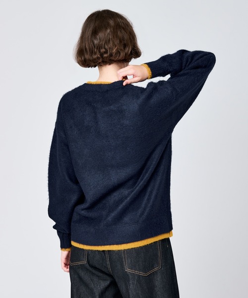 CREW NECK BRUSHED LAYERED CARDIGAN / クルーネックブラッシュド