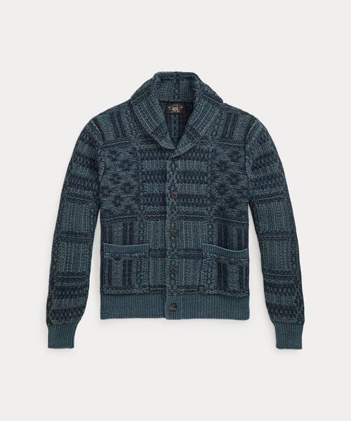 セール】インディゴ ジャカードニット コットン カーディガン