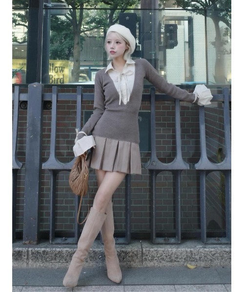 シャツドッキングプリーツミニワンピース（ワンピース）｜Darich