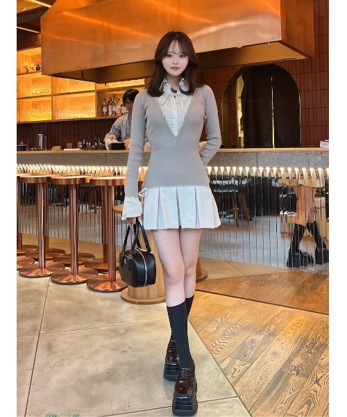 シャツドッキングプリーツミニワンピース（ワンピース）｜Darich