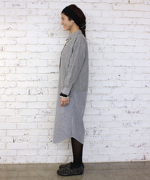 mystic（ミスティック）の「ネルストライプ切替ロングワンピース