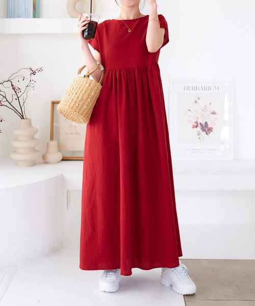 セール】[フレンチスリーブ・ノースリーブ]前後2Wayリネンタッチマキシ