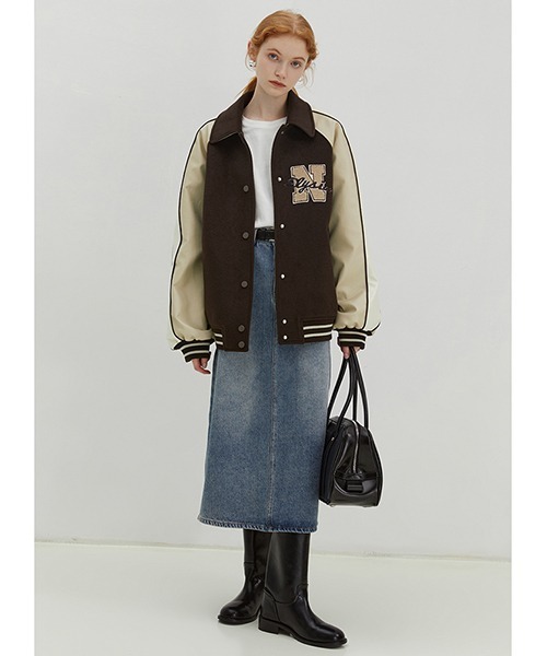 フェイクレザースリーブロゴスタジャン FD22W053【Fano Studios