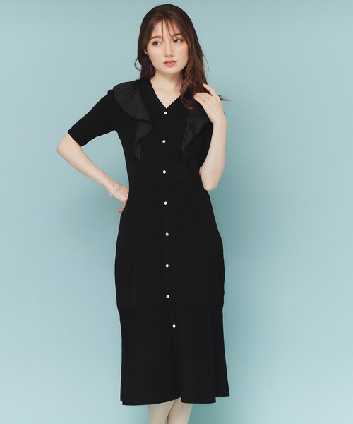 セール】フリルドッキングニットワンピース【洗濯機洗い可/抗ピル