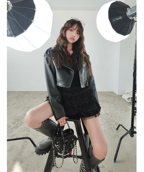 セール】ドロップショートライダースジャケット（ライダースジャケット