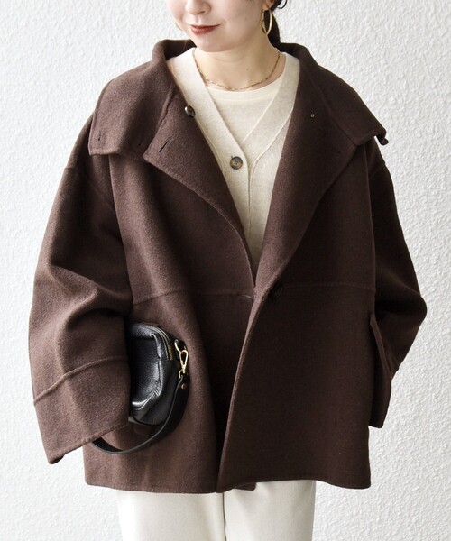 WEB限定】SHIPS any: リバー スタンドカラー ポンチョ ショート コート