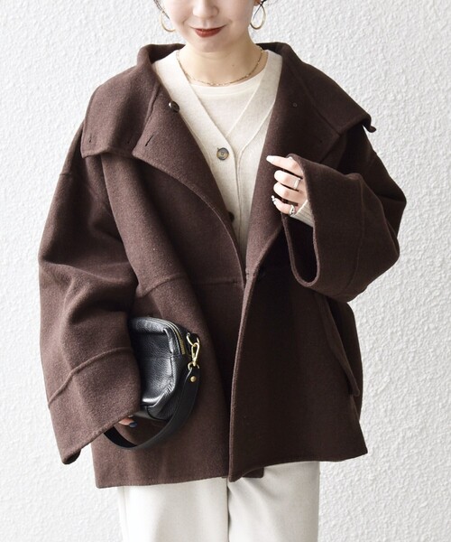 WEB限定】SHIPS any: リバー スタンドカラー ポンチョ ショート コート