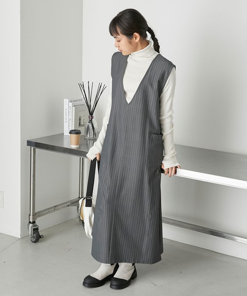 forksy.】ツイルピンストライプVネックワンピース forksy.│MONO-MART