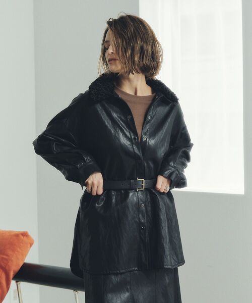 セール】レザーライクシャツジャケット（テーラードジャケット