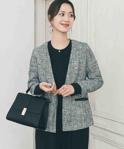 ツィードVネックロングジャケット｜オフィス/フォーマル/オケージョン