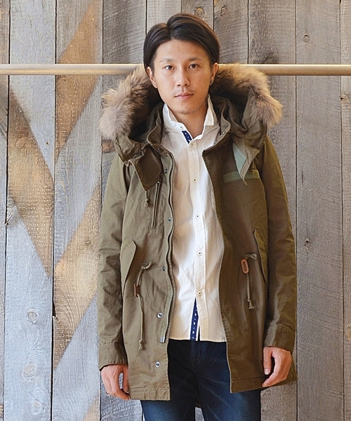 ES:Sベージュ ジップアップ モッズコート ES:Sベージュ ジップアップ