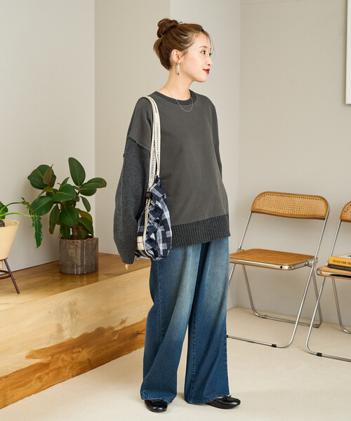 セール】限定展開 裏起毛×ニット ドッキング プルオーバー（ニット