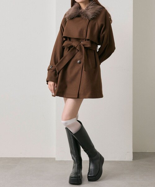 セール】【3WAY】ファーティペットミドル丈コート（ステンカラーコート