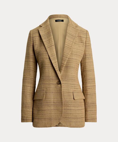 セール】ヘリンボーン リネンブレンド ツイード ブレザー（テーラード