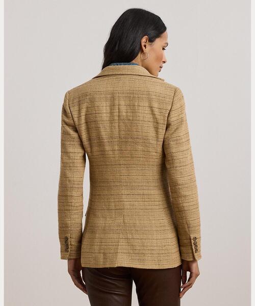 セール】ヘリンボーン リネンブレンド ツイード ブレザー（テーラード