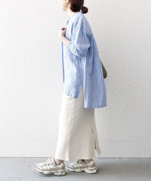 SHIPS any:〈洗濯機可能〉リネン スタンドカラー ポケット シャツ