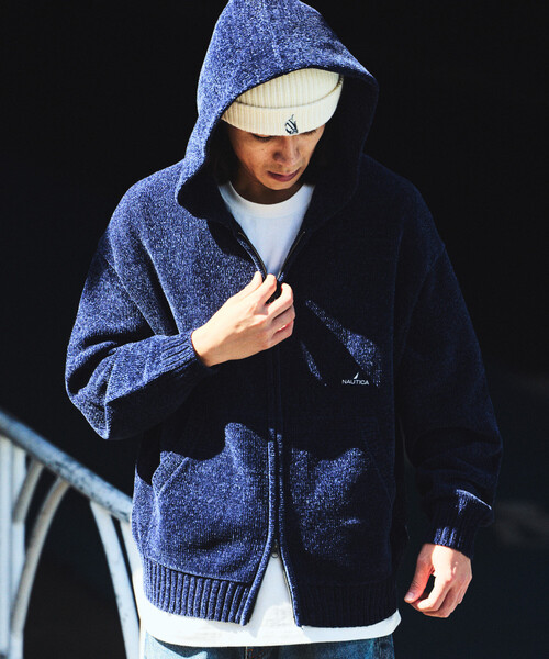 セール】NAUTICA/ノーティカ ワンポイントロゴ モールニット ジップ