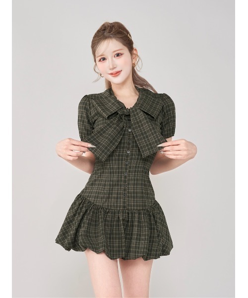 Darich（ダーリッチ）の「ビッグリボンバルーンチェックミニワンピース