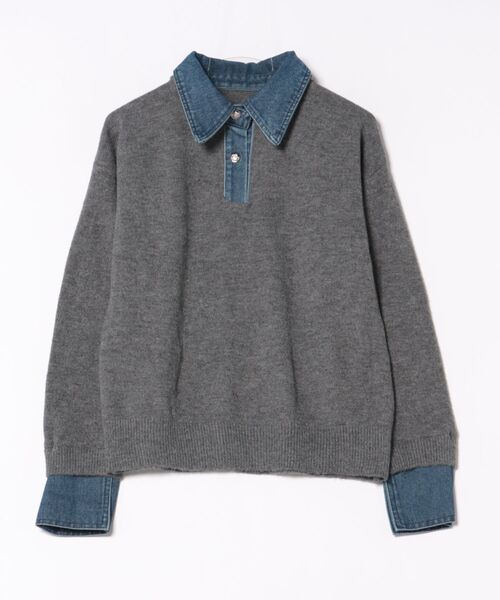 セール】デニム襟付きフェイクレイヤードニット / プルオーバー / 3色