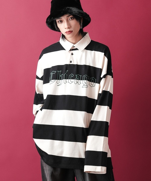 セール】a.p.o.v. ロゴ＆ナンバリングオーバーサイズボーダーラガー