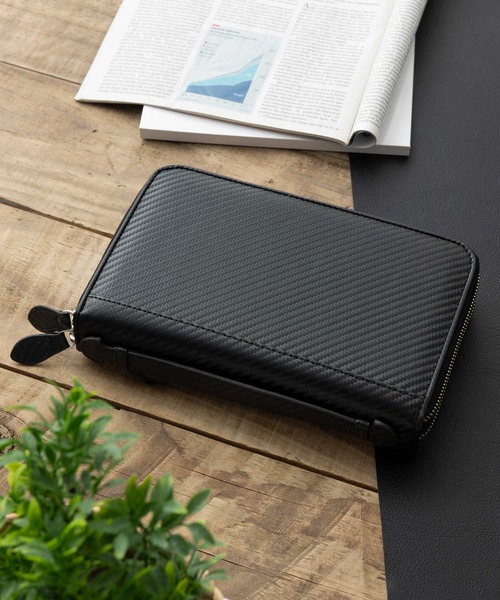 専用ギフトBOX付き】牛革 カーボンレザー ダブルファスナー セカンド