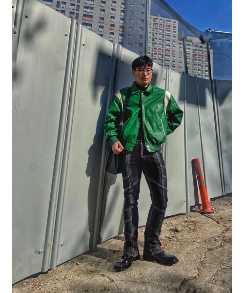 セール】ユニセックスステッチオーバーバーシティジャケット_グリーン