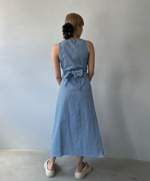 ギンガムチェック サイドリボン ノースリーブワンピース FX25L407
