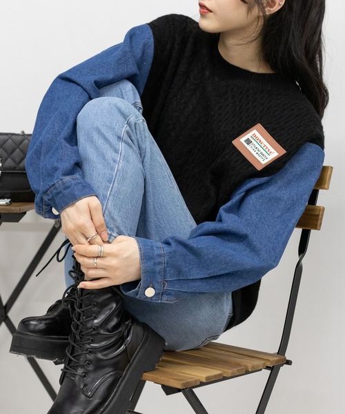 pumpkin port（パンプキンポート）の「ニット+デニム袖 ドッキング