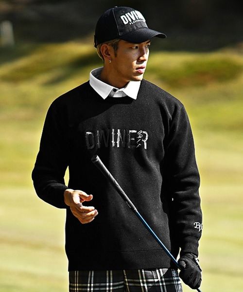 セール】【DIVINER GOLF】ロゴ刺繍長袖ニット メンズ ゴルフウェア