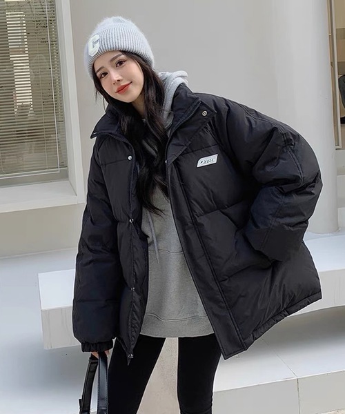 セール】中綿ブルゾン ワンポイントロゴ ボリューム 中綿ジャケット